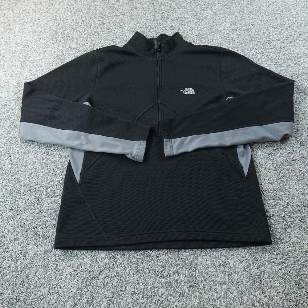 North Face Pullover Mens M Black Gray 1/2 Zip Long Sleeve Hiking Performance Top